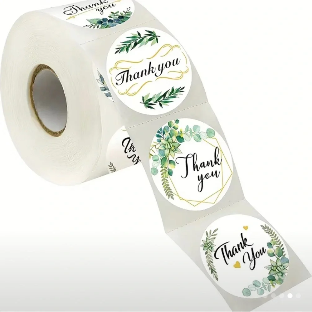 500pcs‎ green leaves thank you stickers